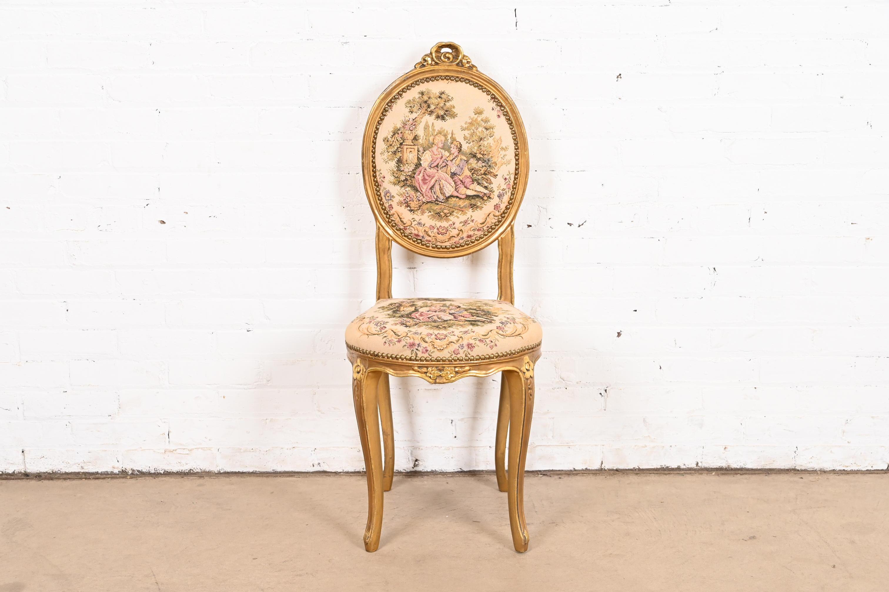 Antique Italian Louis XV Giltwood Petite Desk Chair or Side Chair In Good Condition For Sale In South Bend, IN