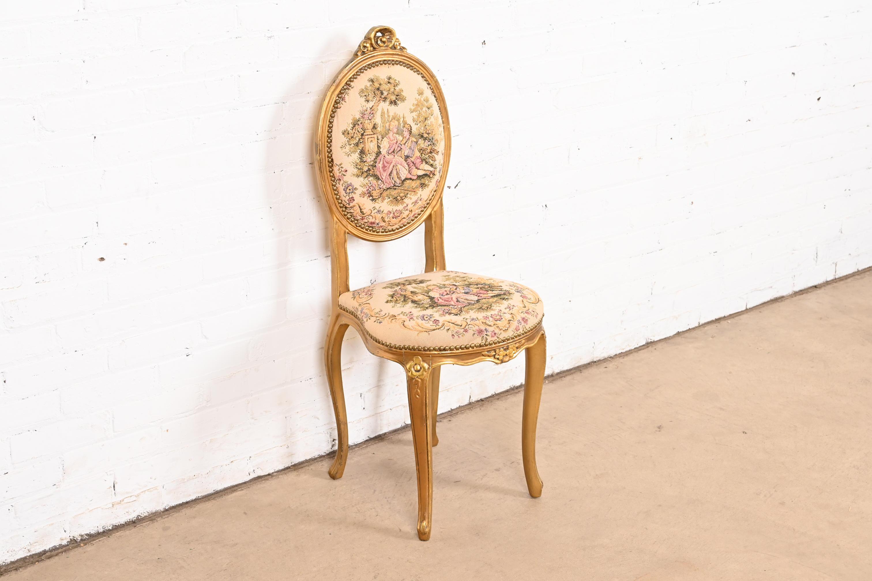 Early 20th Century Antique Italian Louis XV Giltwood Petite Desk Chair or Side Chair For Sale