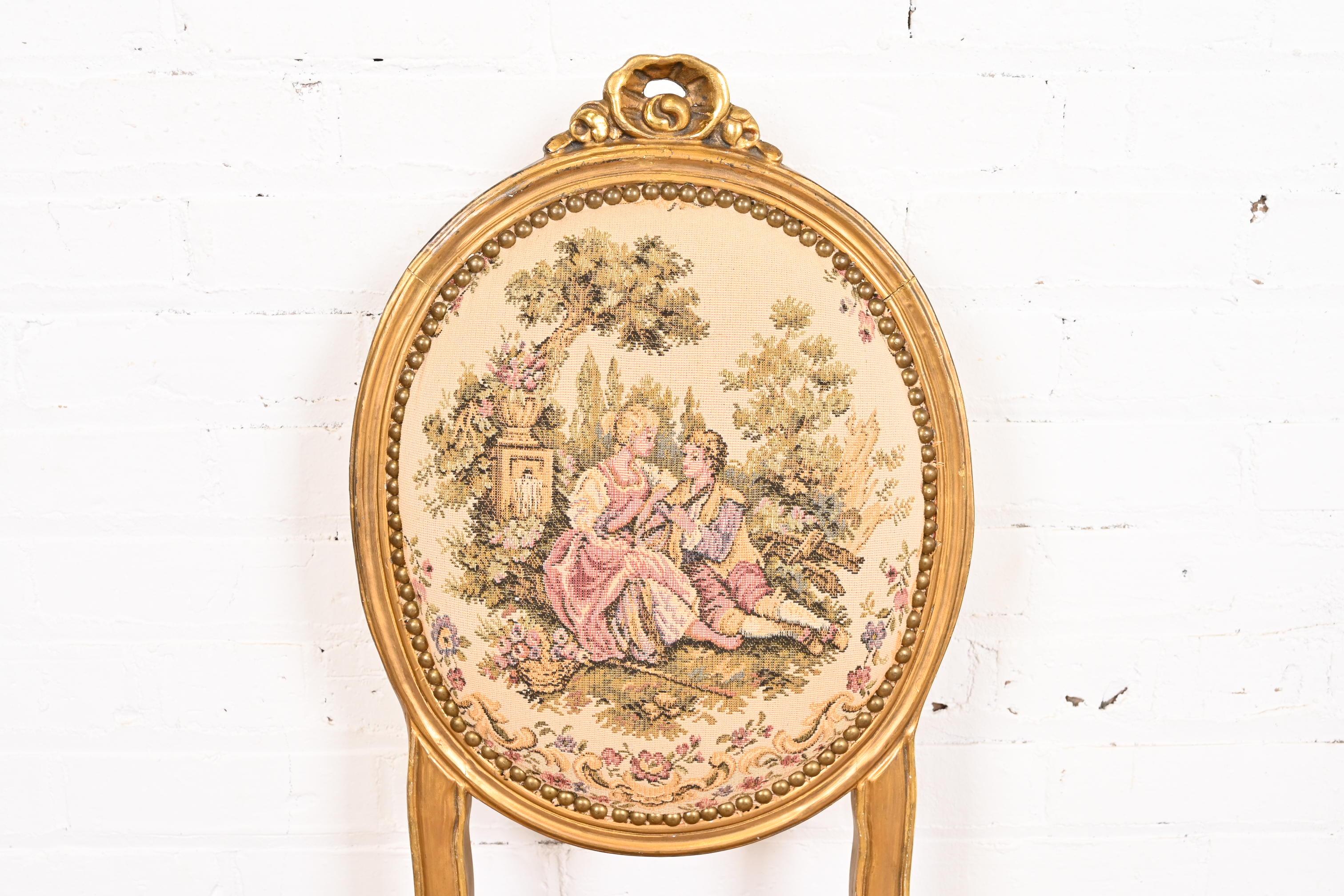 Upholstery Antique Italian Louis XV Giltwood Petite Desk Chair or Side Chair For Sale