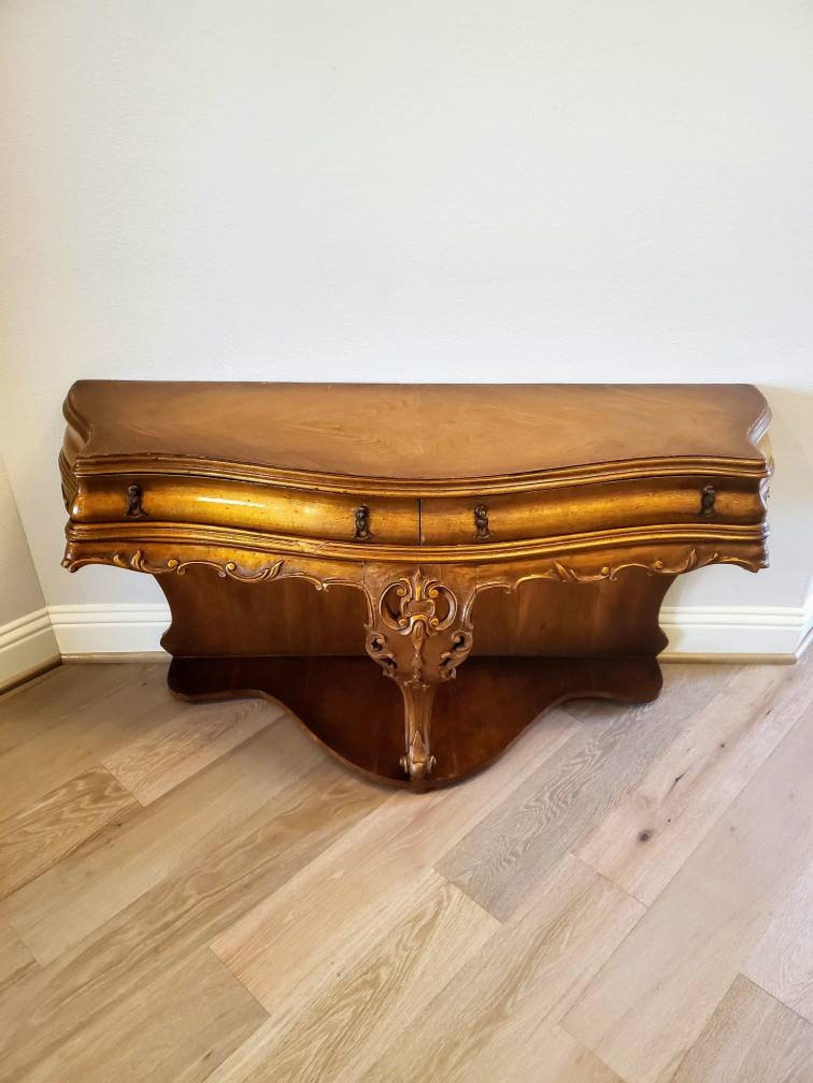 Gilt Antique Italian Louis XV Rocaille Style Bombe Demilune Table For Sale