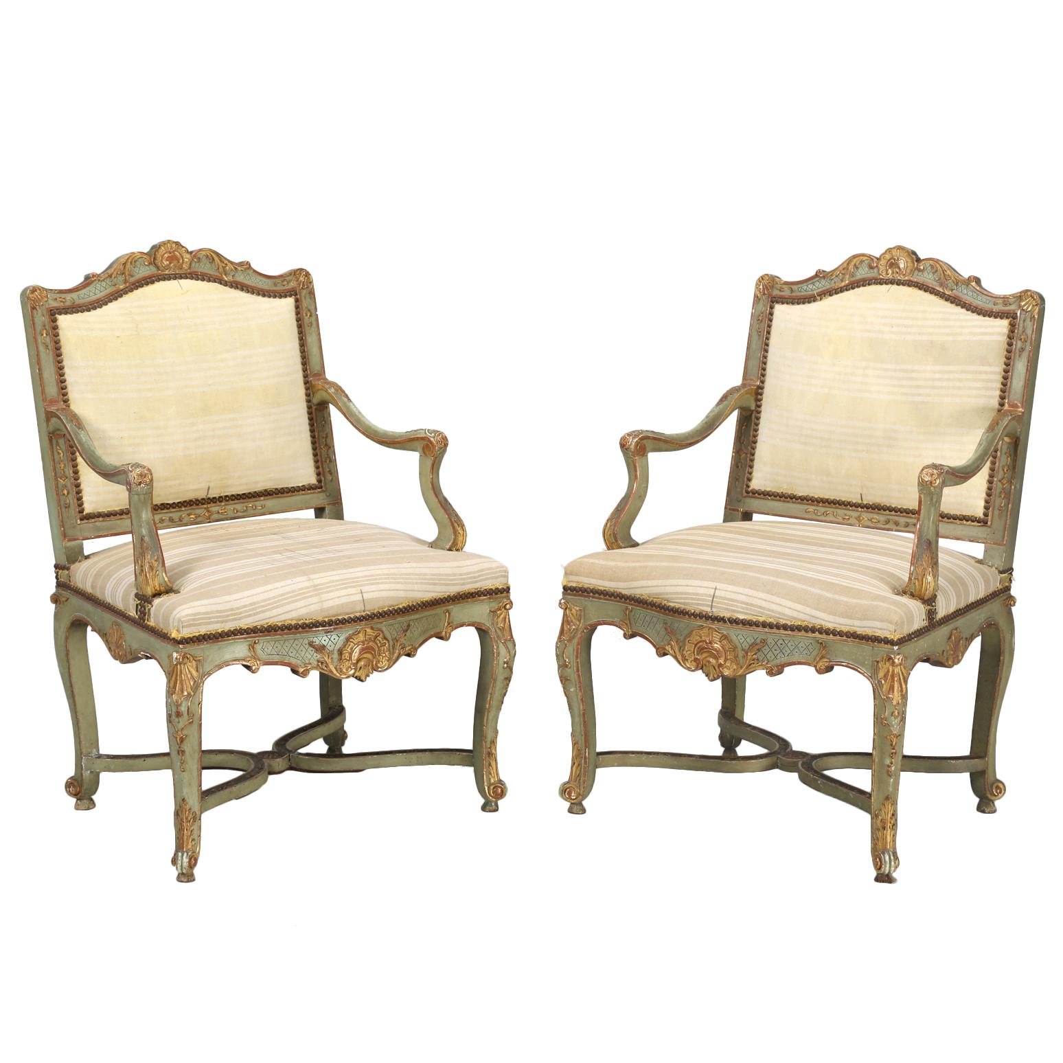 Antique Italian Louis XV Style Armchairs in Original Paint