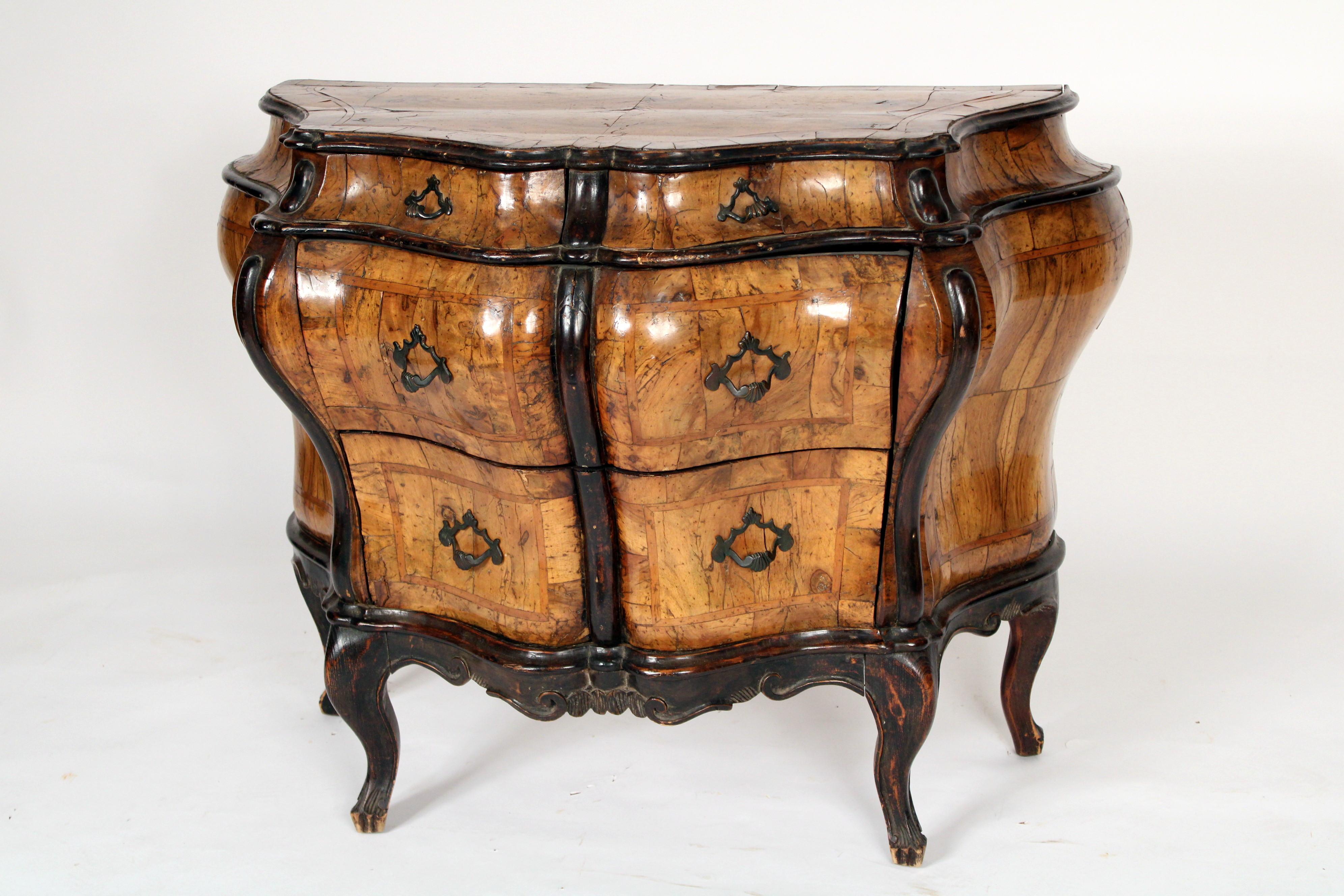 Antique Italian Louis XV Style Bombe Chest of Drawers In Good Condition For Sale In Laguna Beach, CA