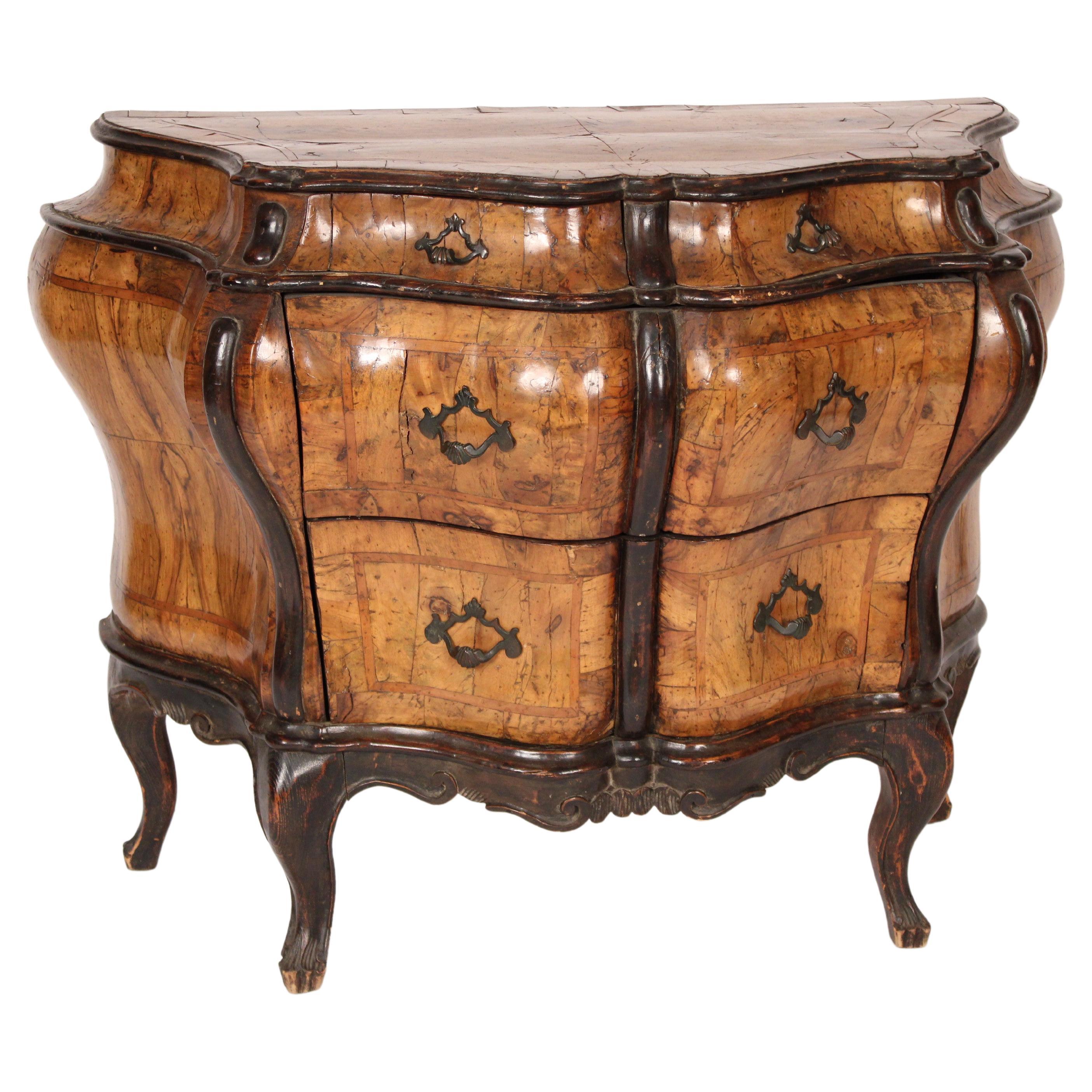 Antique Italian Louis XV Style Bombe Chest of Drawers For Sale at