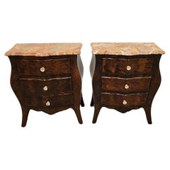 Antique Italian Louis XV Style Bombe Chest Of Drawers Nightstand Pair