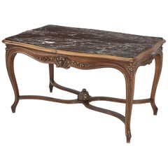 Antique Italian Louis XV Style Dining Table with Marble Top and Gilded Accents