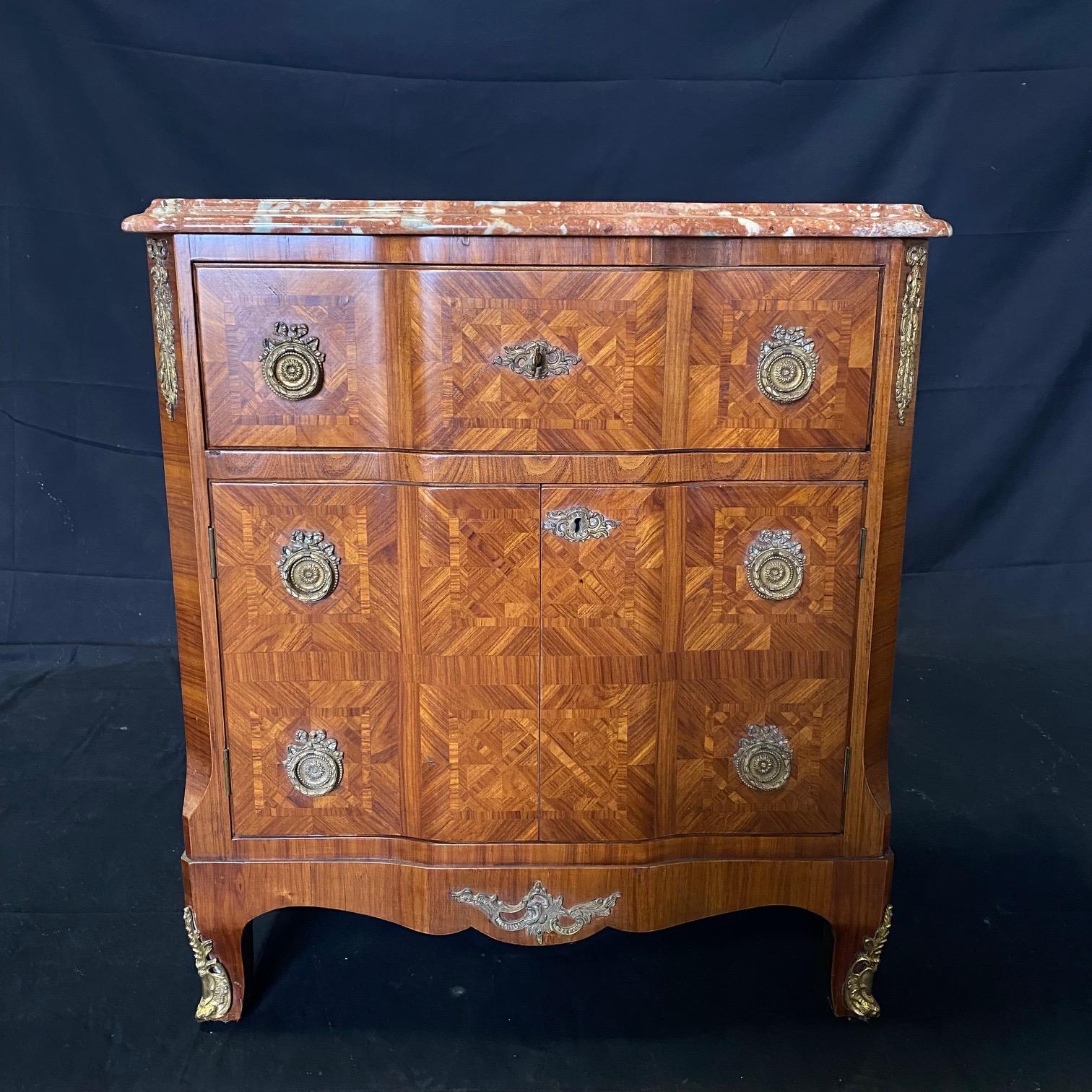 Antique Italian Louis XV Style Inlaid Marble Top Chest of Drawers Cabinet For Sale 10