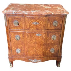 Vintage Italian Louis XV Style Inlaid Marble Top Chest of Drawers Cabinet