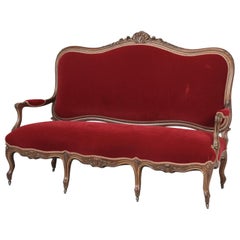 Ancienne banquette italienne de style Louis XV recouverte de mohair