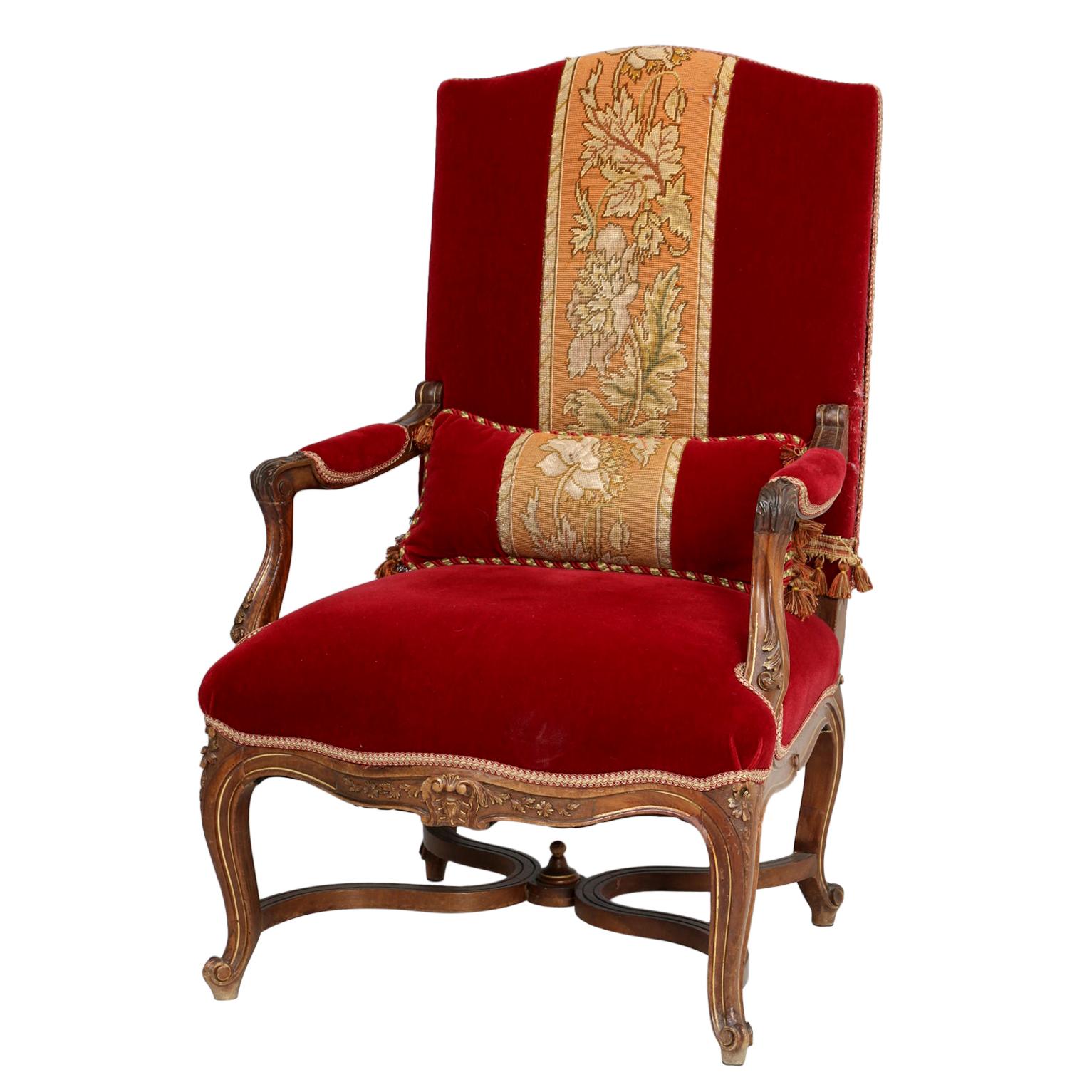 Antique Italian Louis XV Style Throne Chair or Armchair with Gold Accents