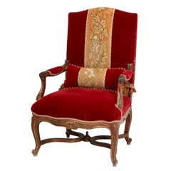 Antique Italian Louis XV Style Throne Chair or Armchair with Gold Accents