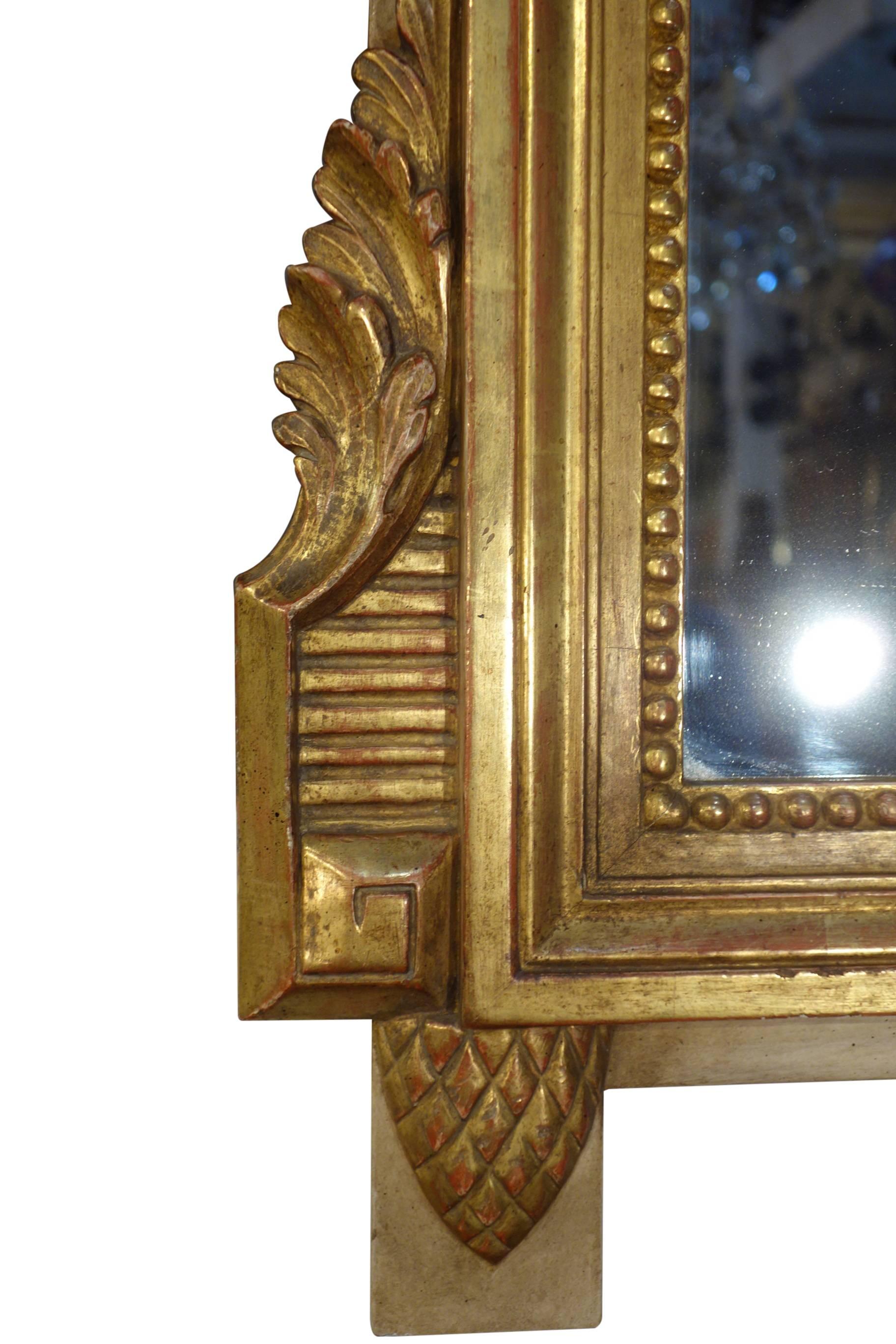 Antique Italian Louis XVI Gold Gilt and Bolo Finish Framed Mirror Circa 1920 In Good Condition For Sale In Encinitas, CA