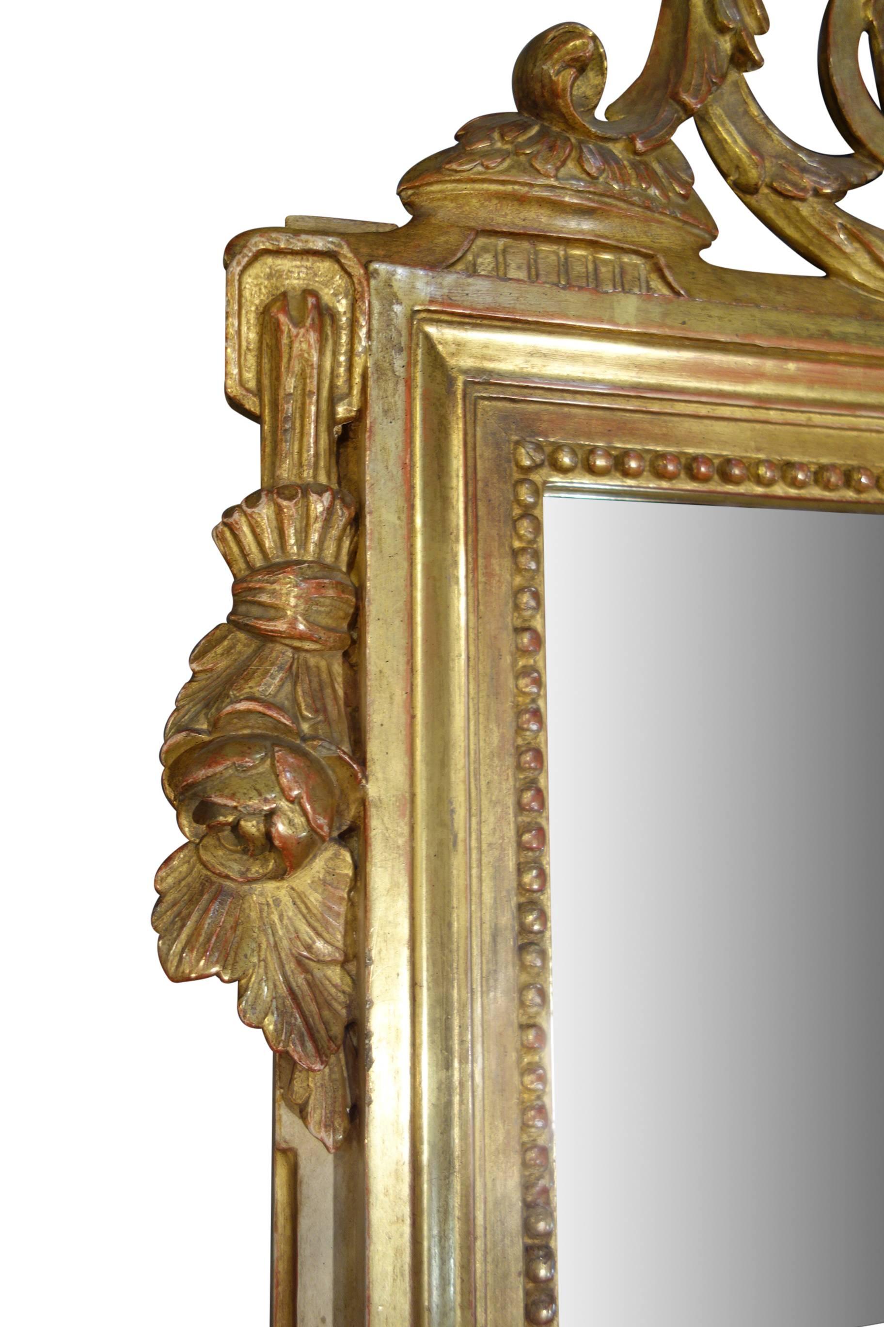 Wood Antique Italian Louis XVI Gold Gilt and Bolo Finish Framed Mirror Circa 1920 For Sale