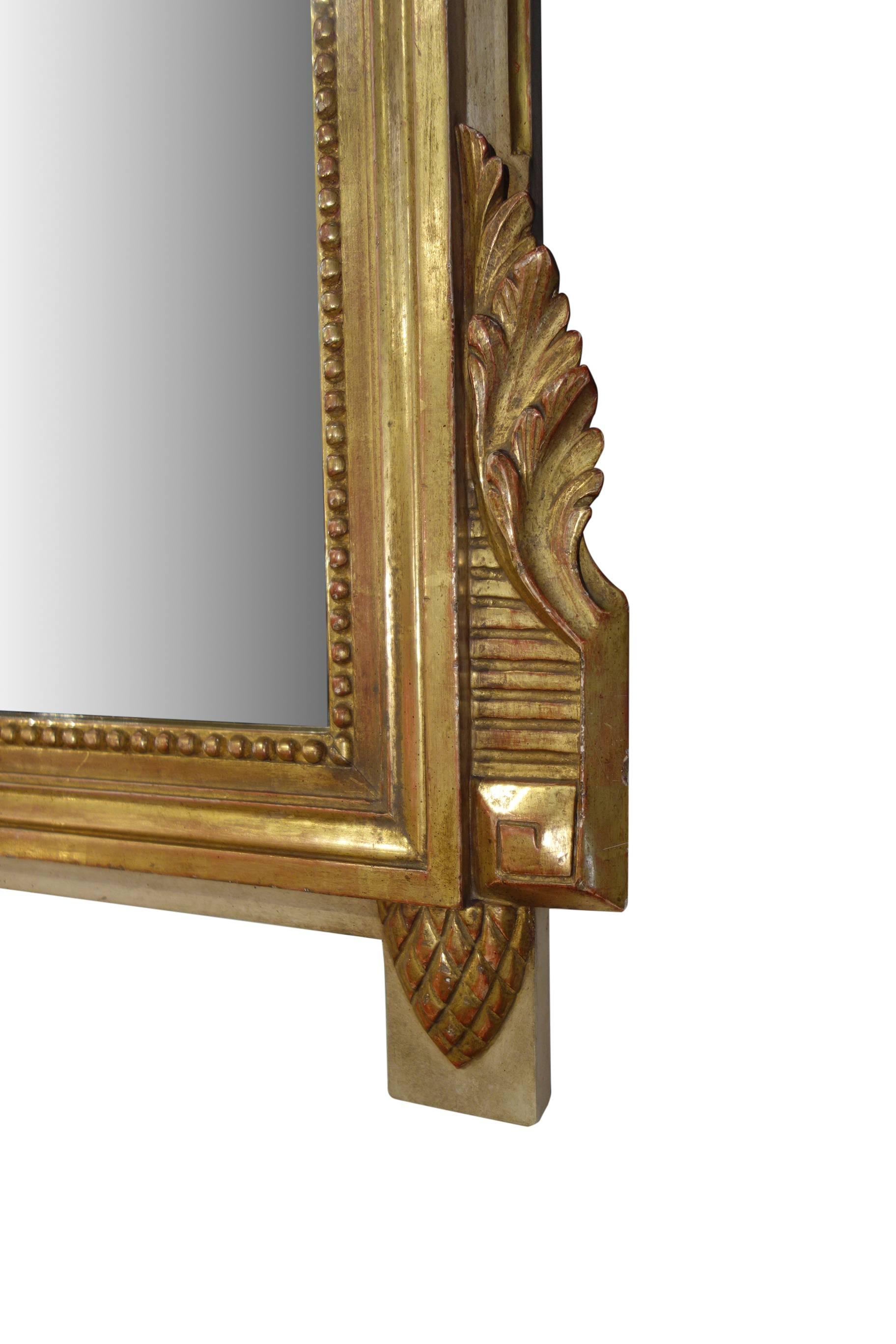 Antique Italian Louis XVI Gold Gilt and Bolo Finish Framed Mirror Circa 1920 For Sale 1