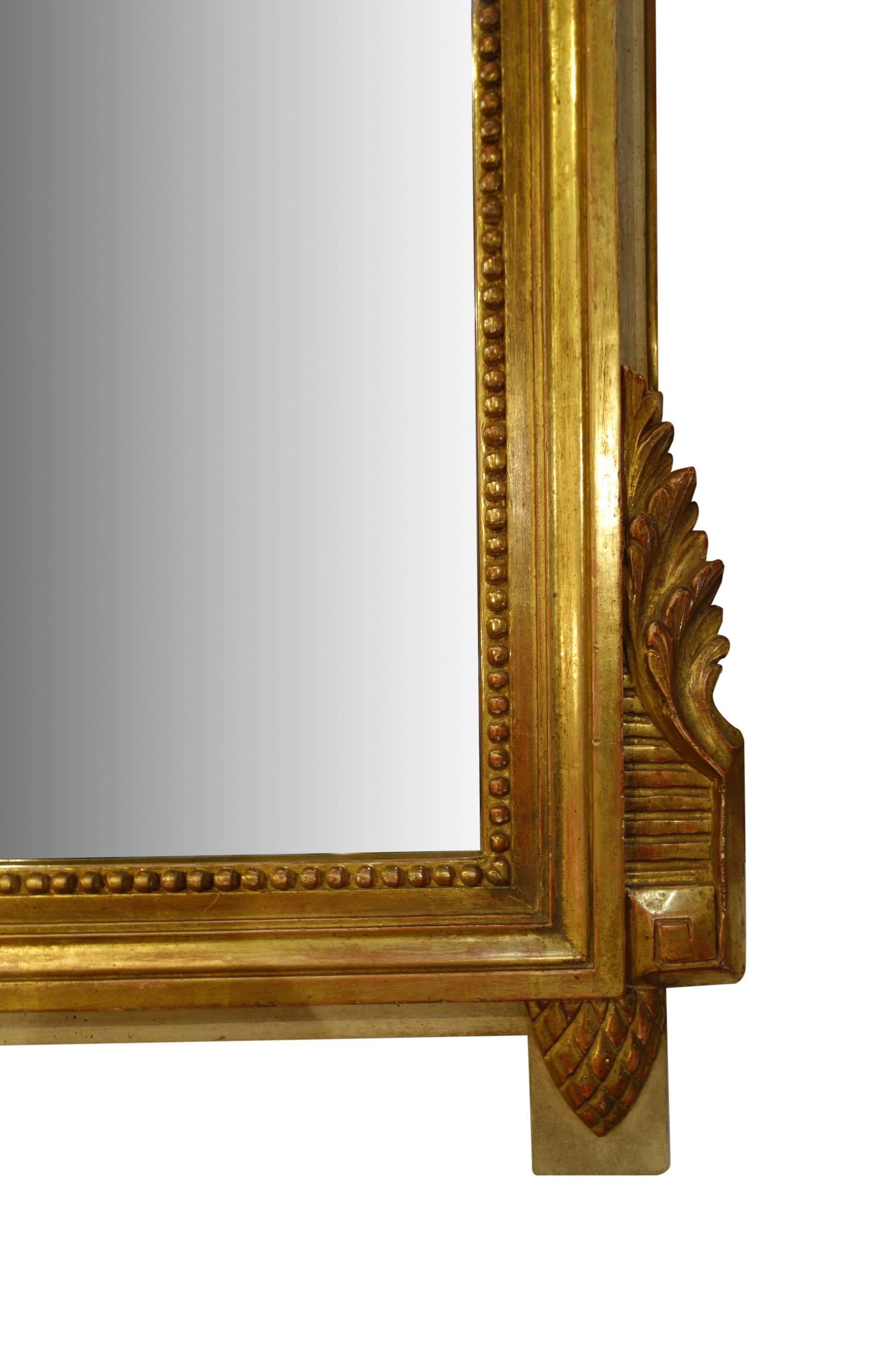Antique Italian Louis XVI Gold Gilt and Bolo Finish Framed Mirror Circa 1920 For Sale 2
