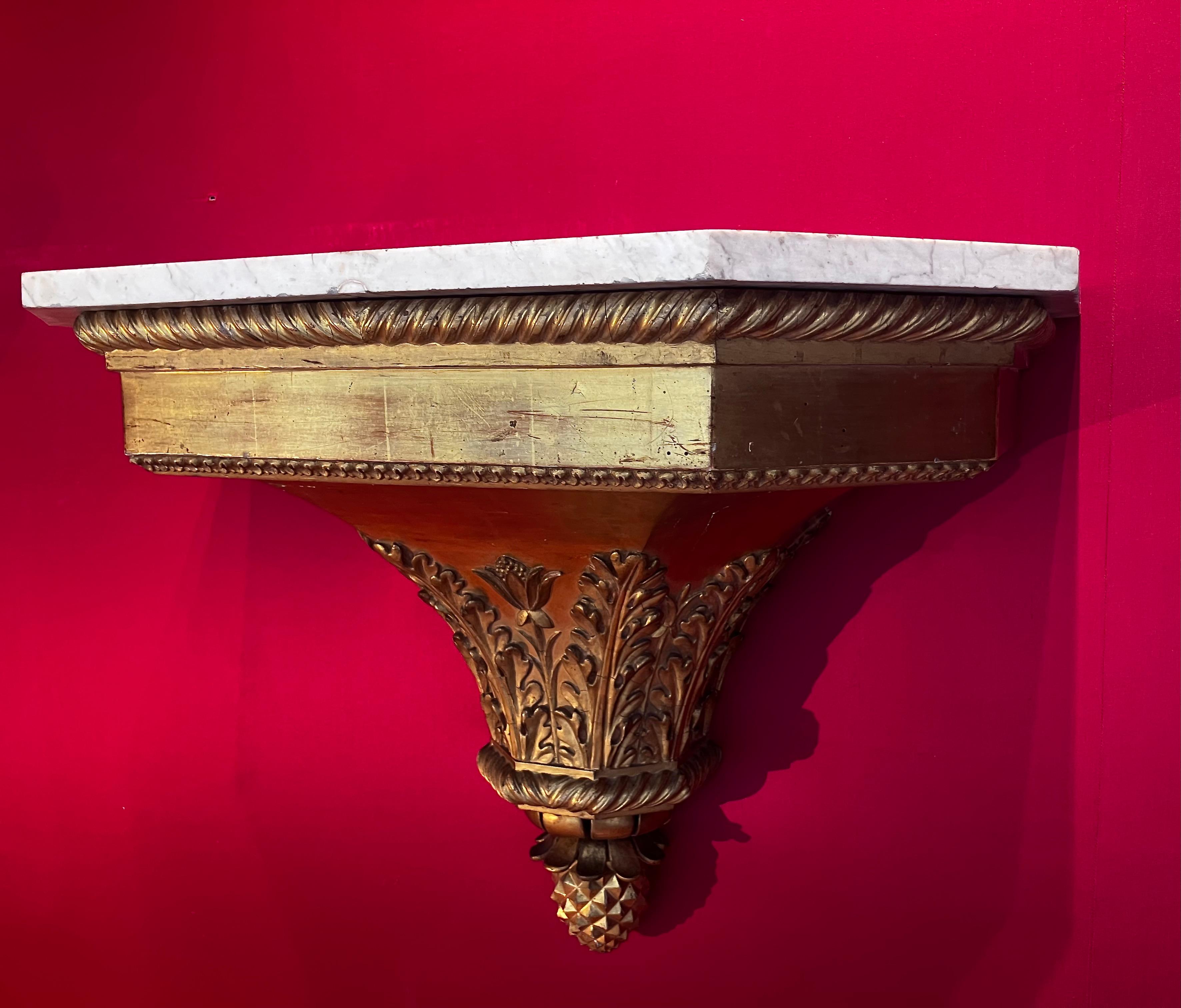 Antike italienische Louis XVI Hand geschnitzt und Giltwood Wand montiert Konsolen im Angebot 6