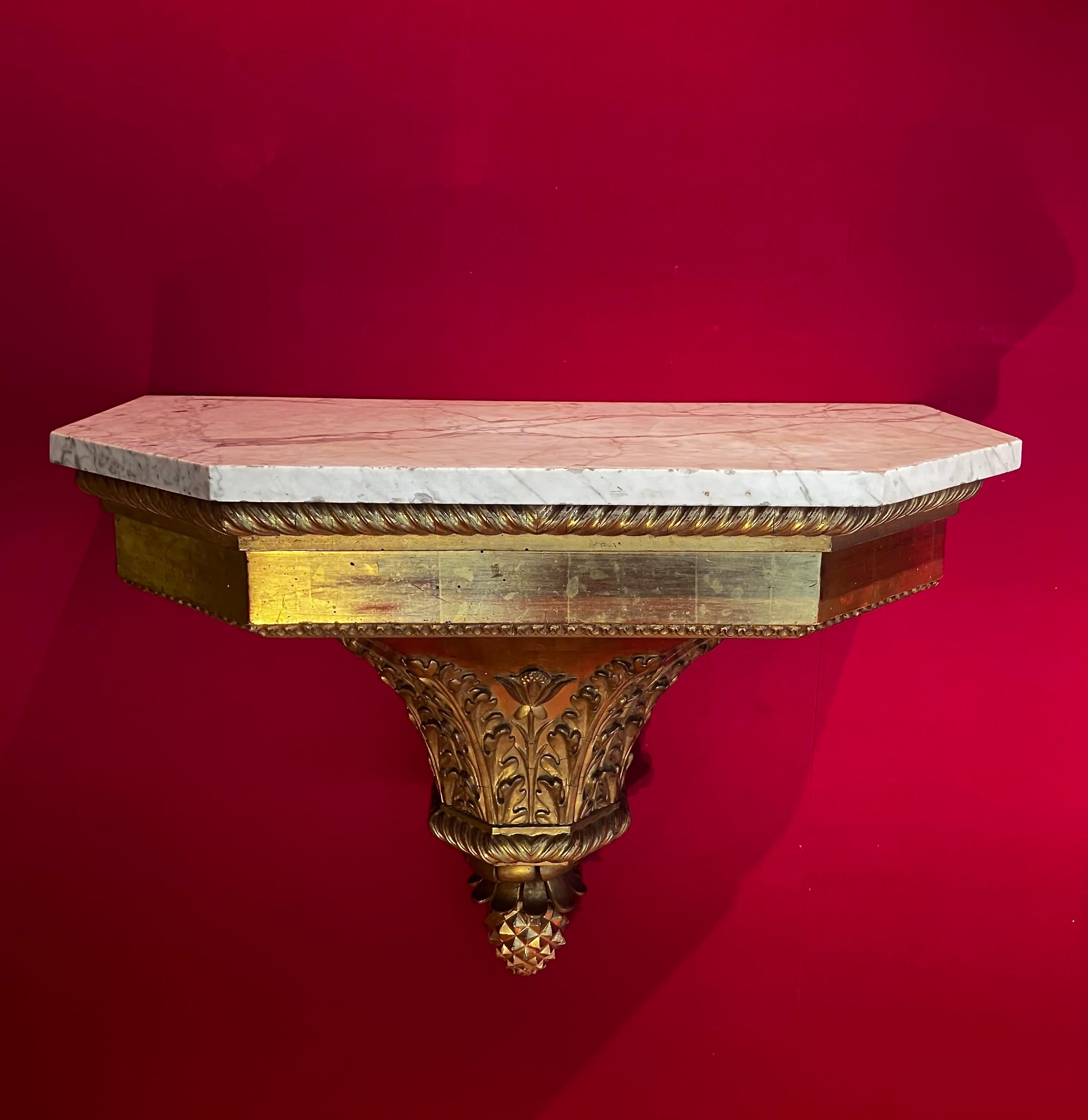 Antike italienische Louis XVI Hand geschnitzt und Giltwood Wand montiert Konsolen im Angebot 8