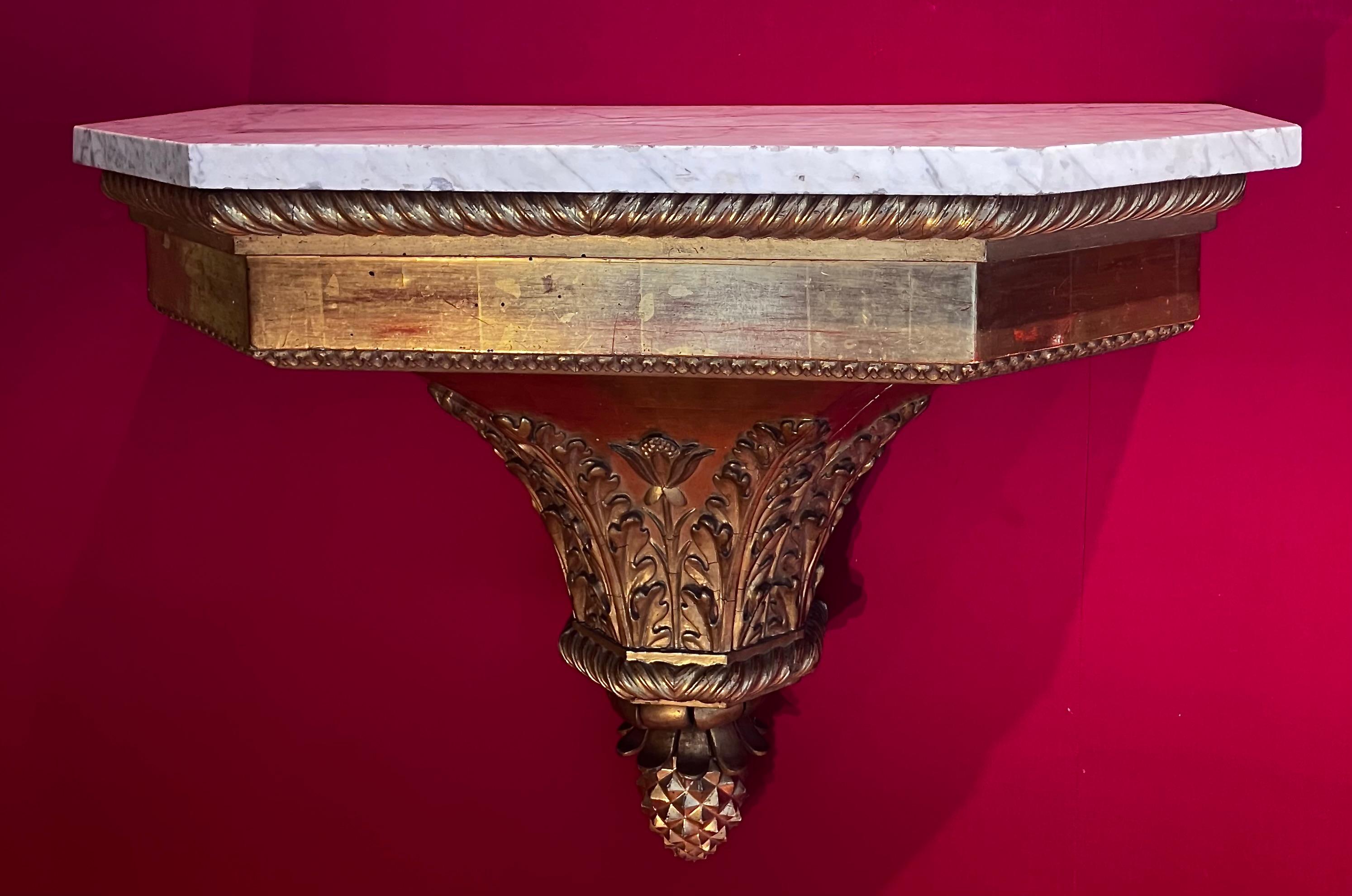Antike italienische Louis XVI Hand geschnitzt und Giltwood Wand montiert Konsolen (Italienisch) im Angebot