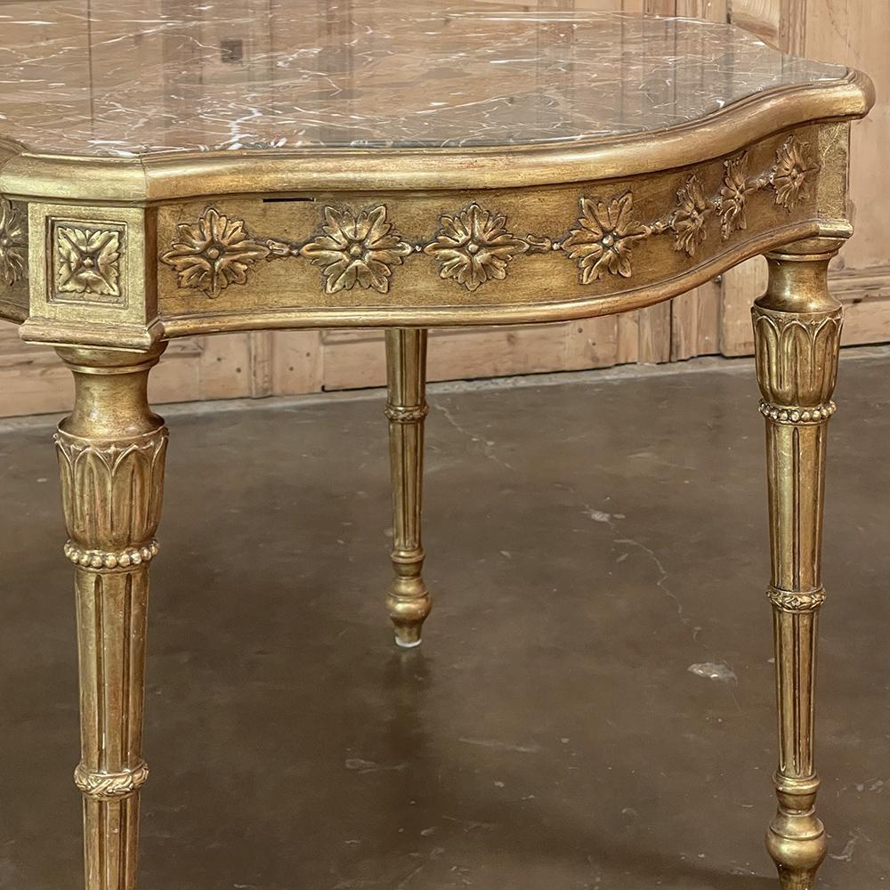 Antique Italian Louis XVI Neoclassical Giltwood Marble Top Center Table For Sale 7