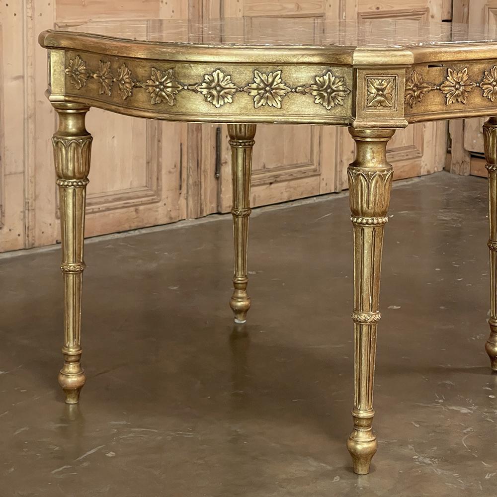 Antique Italian Louis XVI Neoclassical Giltwood Marble Top Center Table For Sale 8