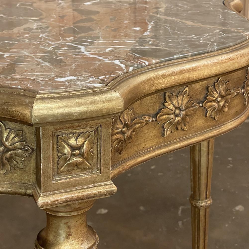 Antique Italian Louis XVI Neoclassical Giltwood Marble Top Center Table For Sale 9