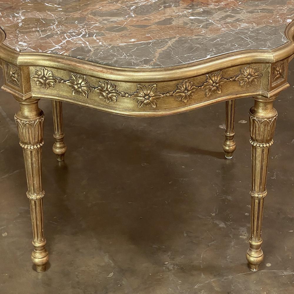 Antique Italian Louis XVI Neoclassical Giltwood Marble Top Center Table For Sale 14