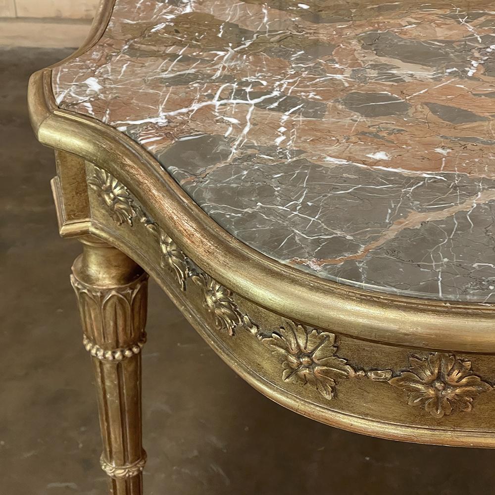 Antique Italian Louis XVI Neoclassical Giltwood Marble Top Center Table For Sale 15