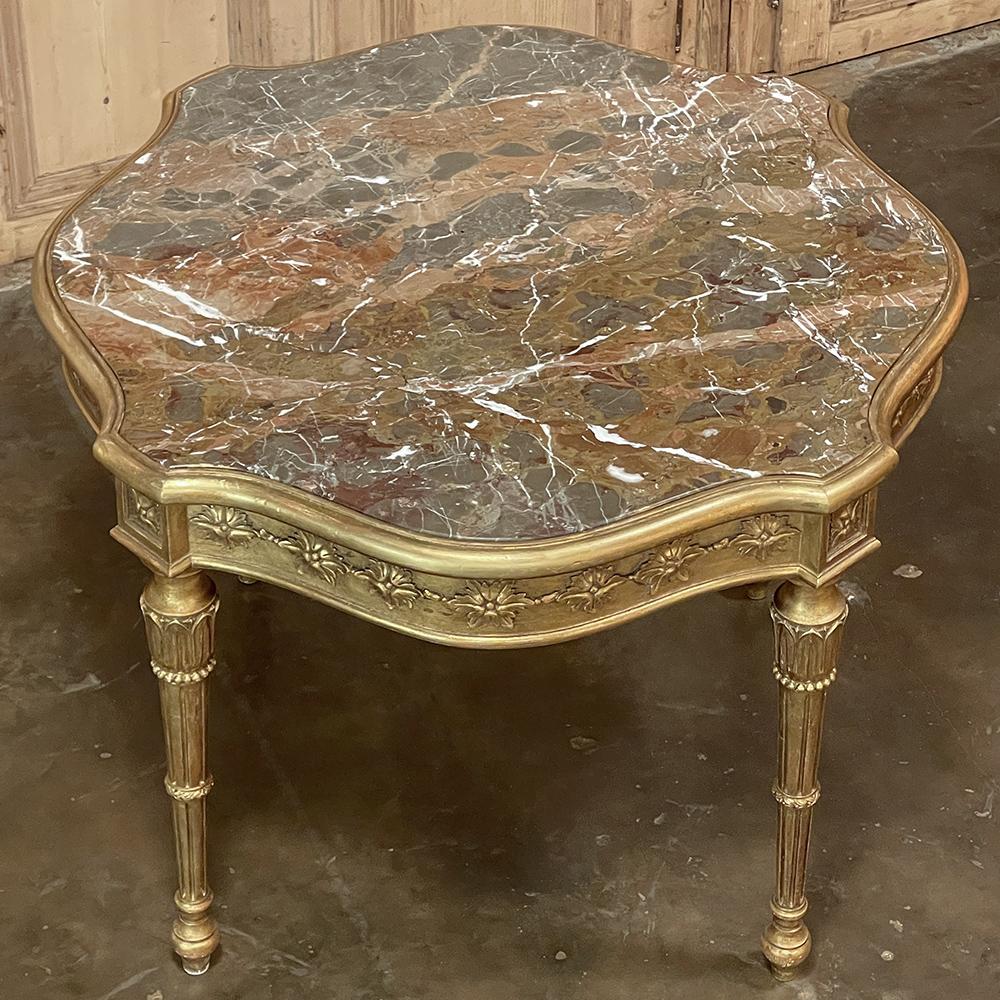 Antique Italian Louis XVI Neoclassical Giltwood Marble Top Center Table In Good Condition For Sale In Dallas, TX