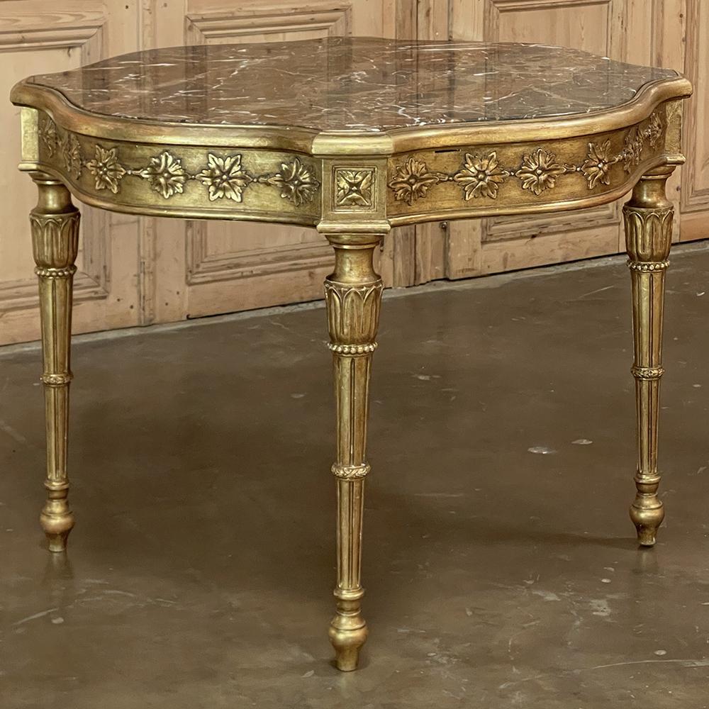 20th Century Antique Italian Louis XVI Neoclassical Giltwood Marble Top Center Table For Sale