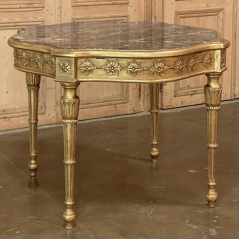 Antique Italian Louis XVI Neoclassical Giltwood Marble Top Center Table For Sale 1