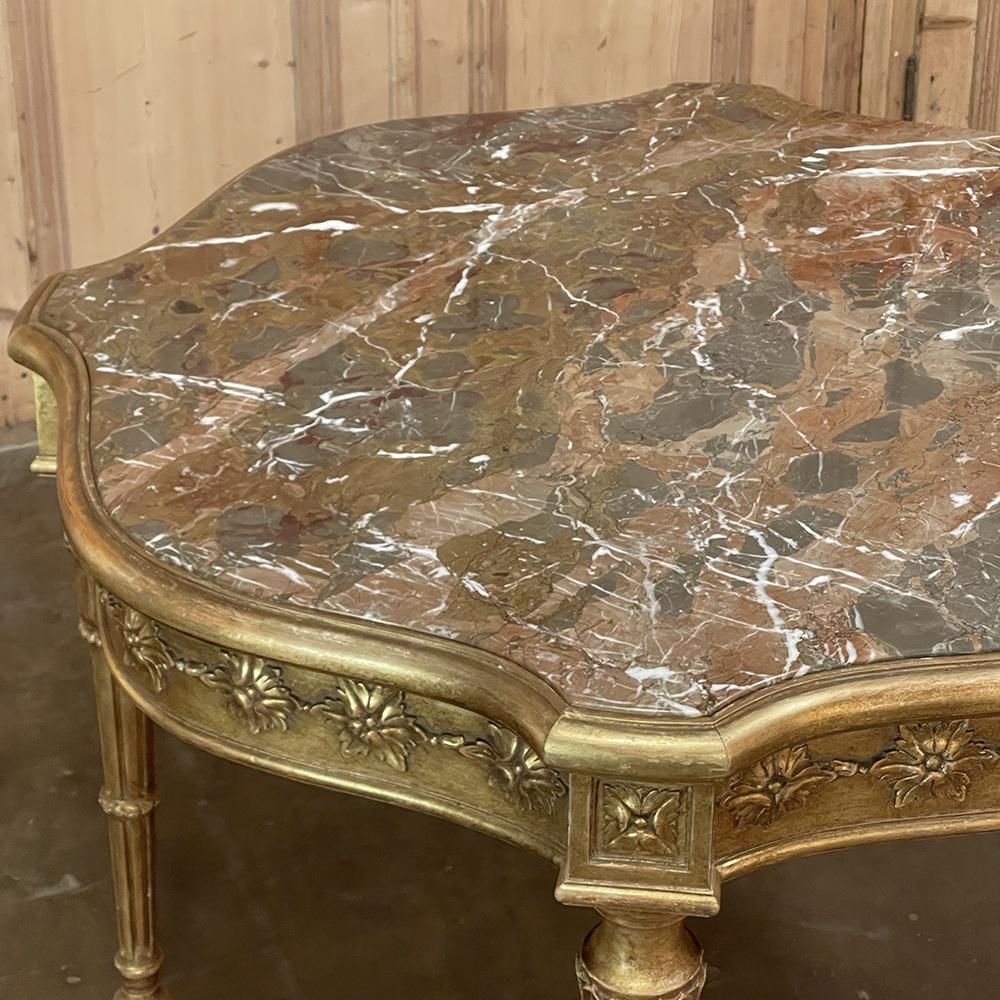 Antique Italian Louis XVI Neoclassical Giltwood Marble Top Center Table For Sale 2