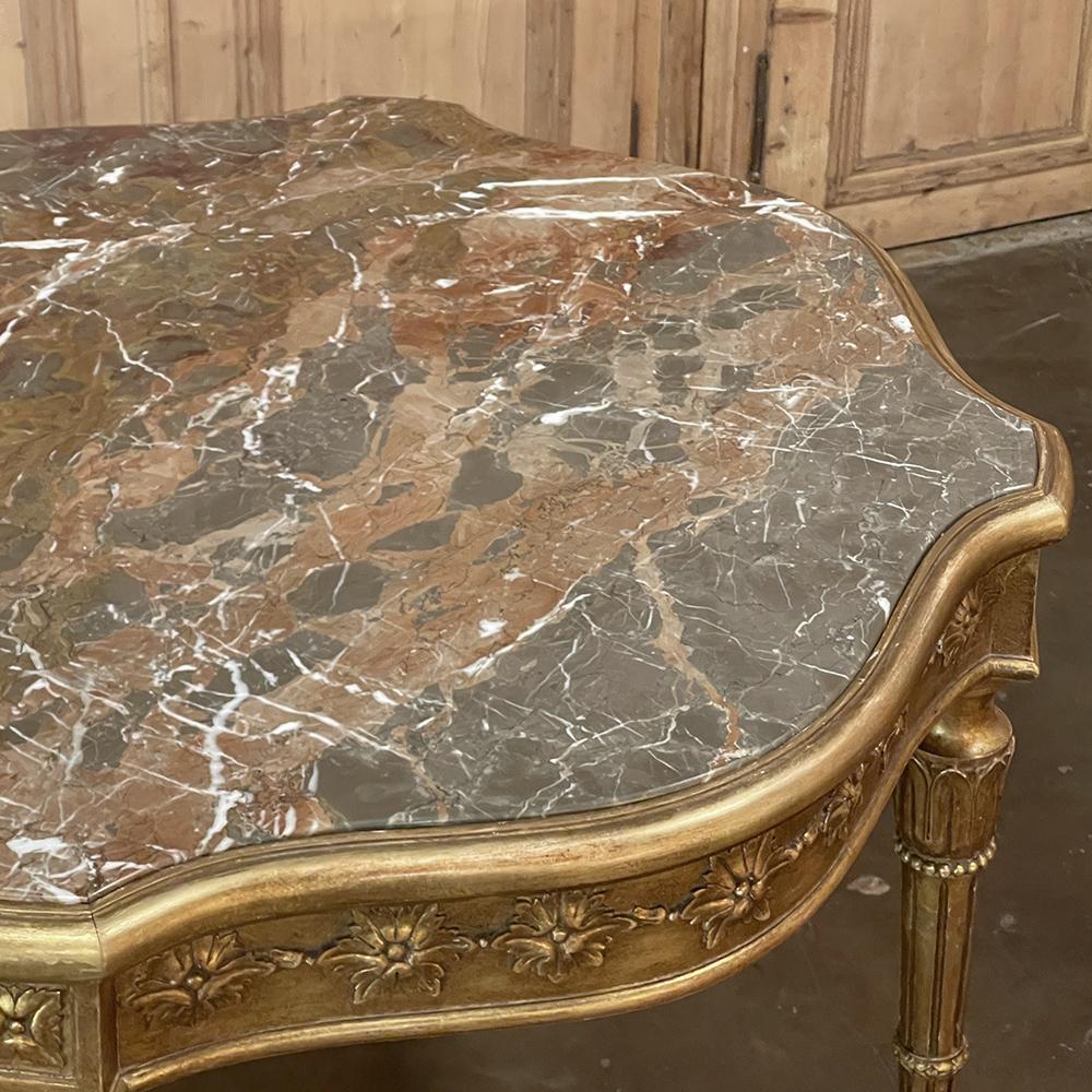 Antique Italian Louis XVI Neoclassical Giltwood Marble Top Center Table For Sale 3