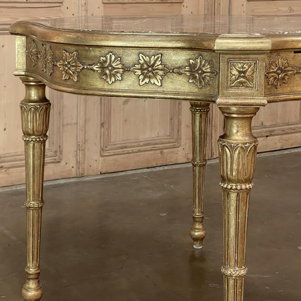 Antique Italian Louis XVI Neoclassical Giltwood Marble Top Center Table For Sale 4