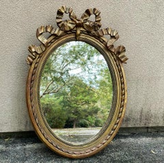 Antique Italian Louis XVI Oval Giltwood Powder Room Mirror