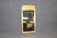 Antique Italian Louis XVI Style Carved Gilt Distressed Beveled Glass Mirror