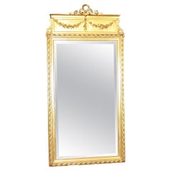 Antique Italian Louis XVI Style Carved Gilt Distressed Beveled Glass Mirror