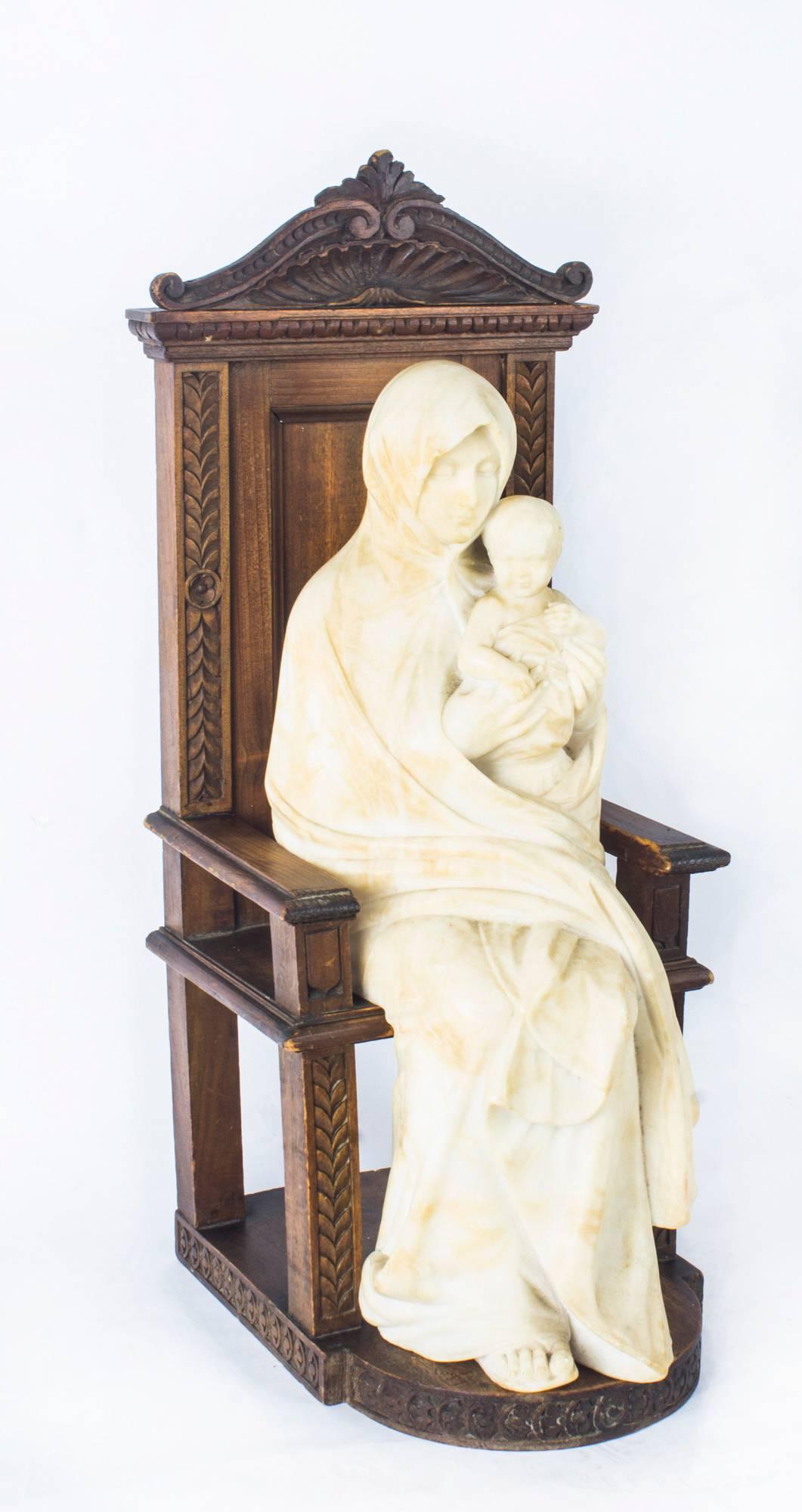 Antique Italian Madonna and Child Nikopoia Marble Sculpture, 19th Century 5