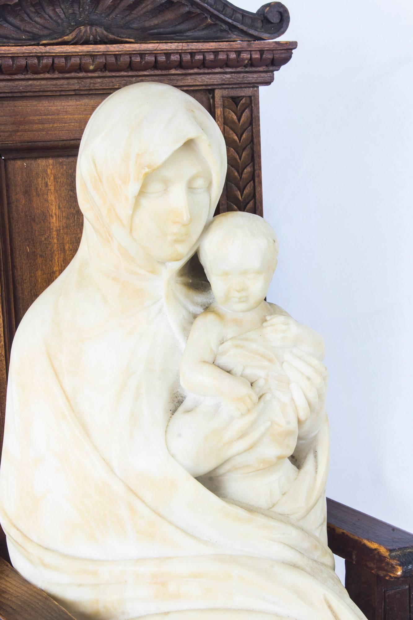 Antique Italian Madonna and Child Nikopoia Marble Sculpture, 19th Century 2