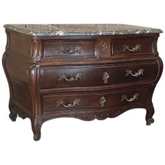 Antique Italian Mahogany Bombe Marble-Top Commode