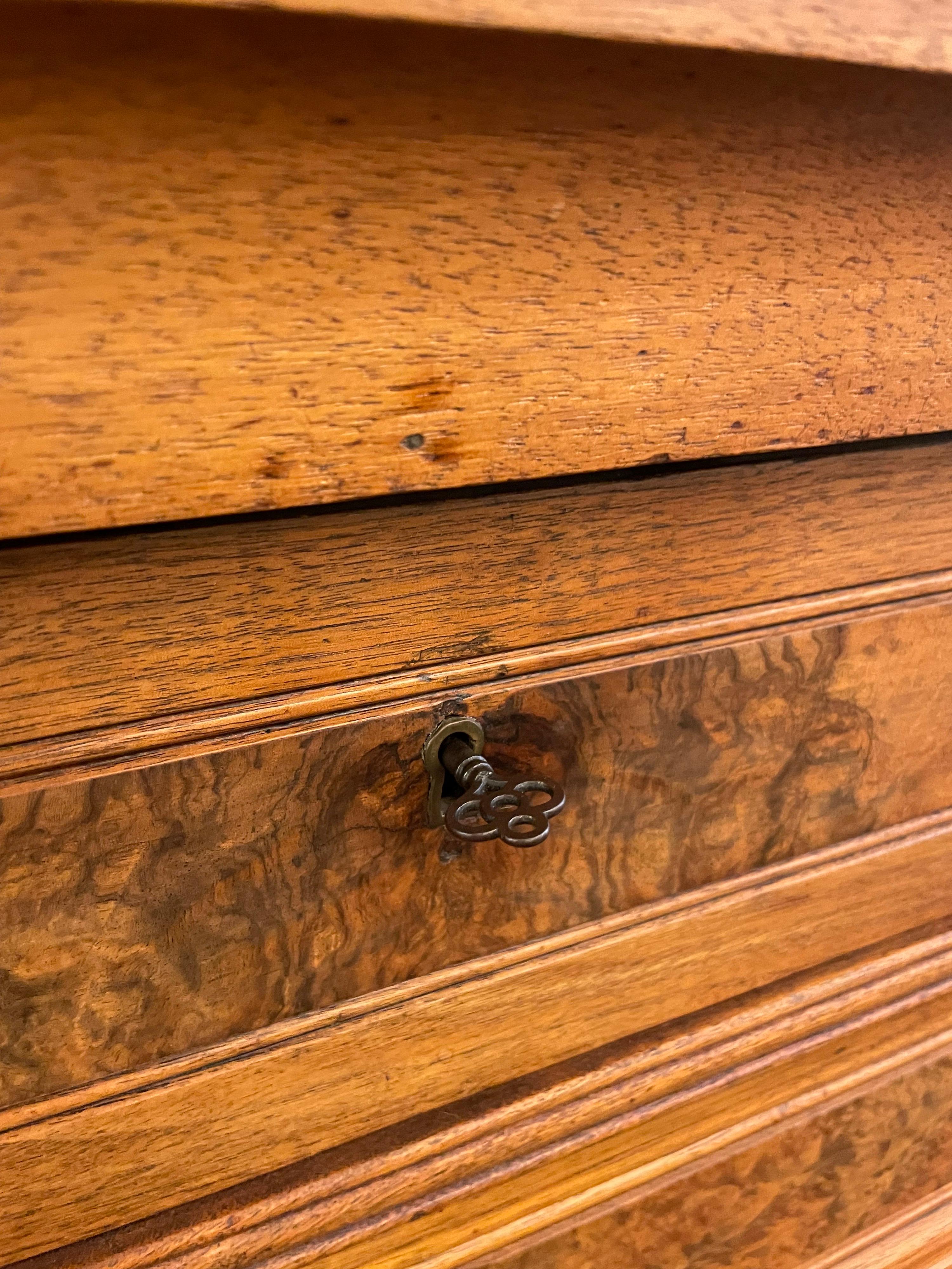 Antique Italian Mahogany & Burl Wood Commode with Verona Rosso Marble Top For Sale 4