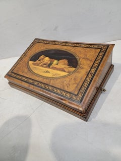 Antique Italian Mahogany Inlaid and Hand Painted Angled Lap Desk