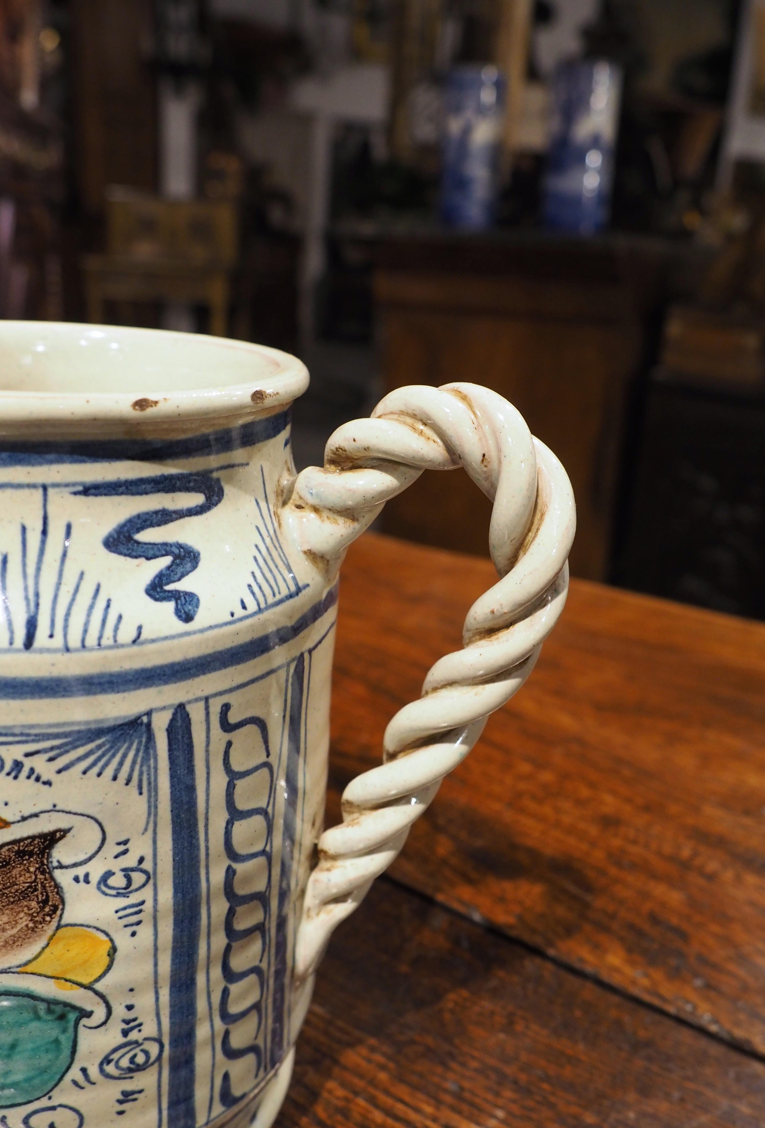 Hand-Painted Antique Italian Majolica Drug Vessel, 19th Century For Sale