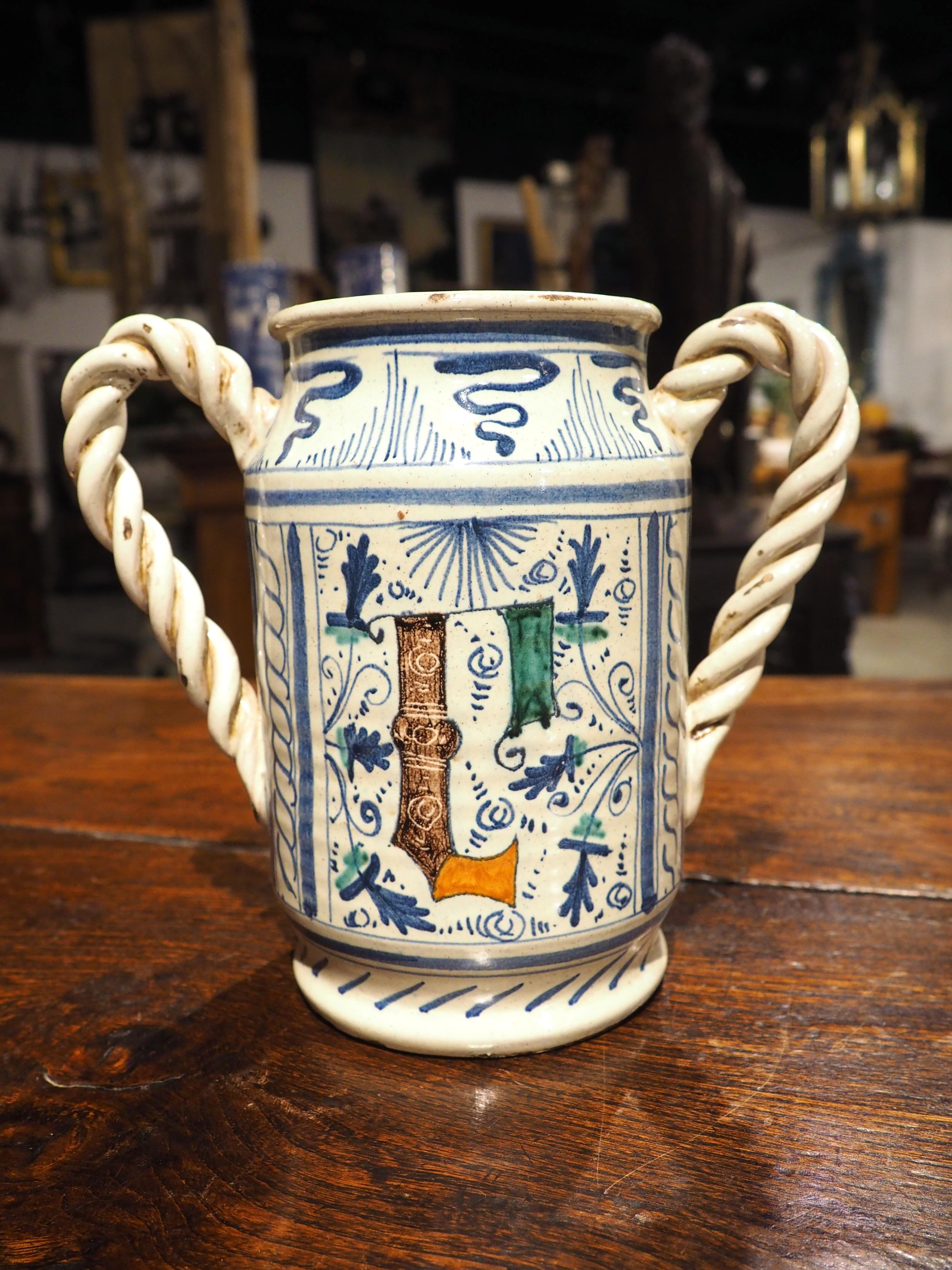 Antique Italian Majolica Drug Vessel, 19th Century For Sale 3