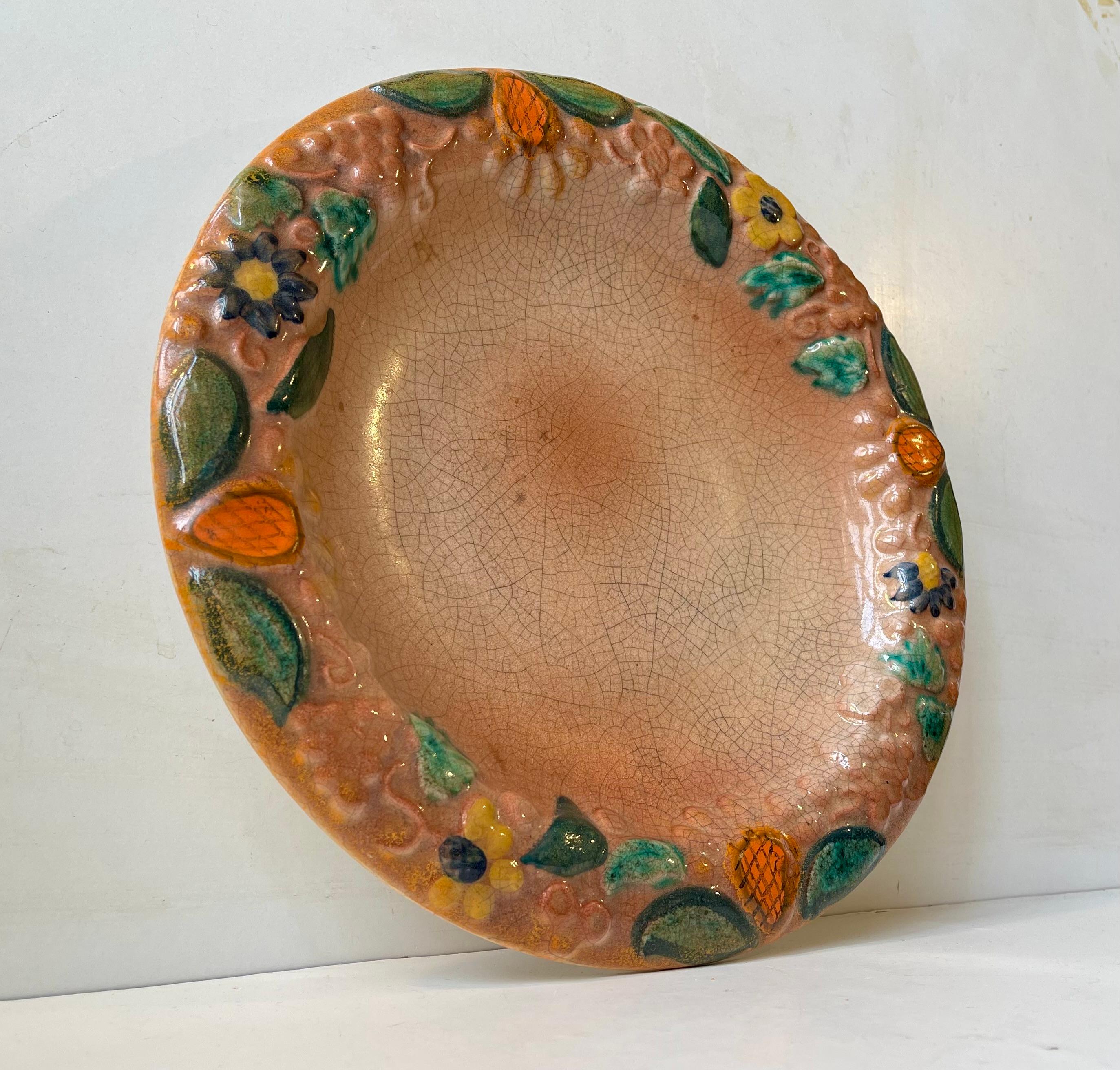Antiguo Plato de Frutas de Mayólica Italiana en Cerámica Esmaltada, Década de 1910 Glaseado en venta