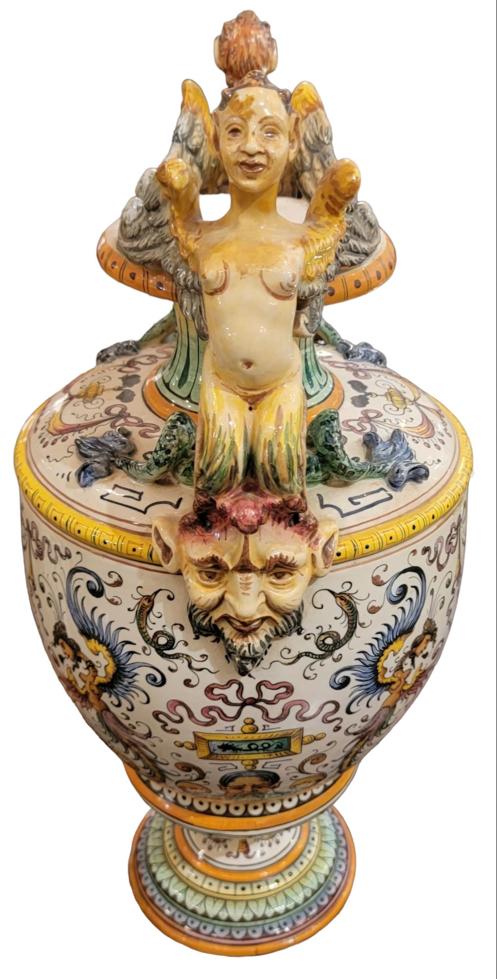 Renaissance Antique Italian Majolica Ornate Urns