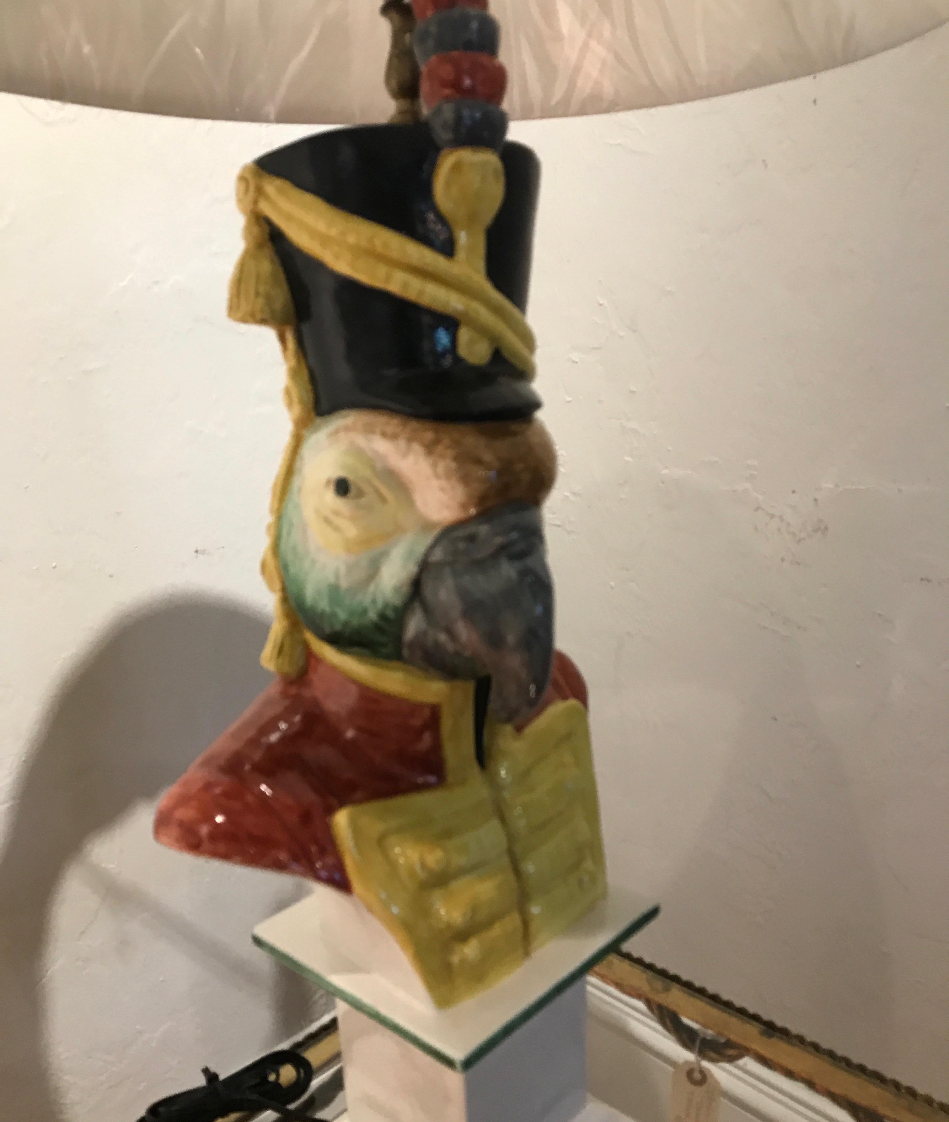 Antique Italian Majolica Parrot Lamp In Good Condition In West Palm Beach, FL