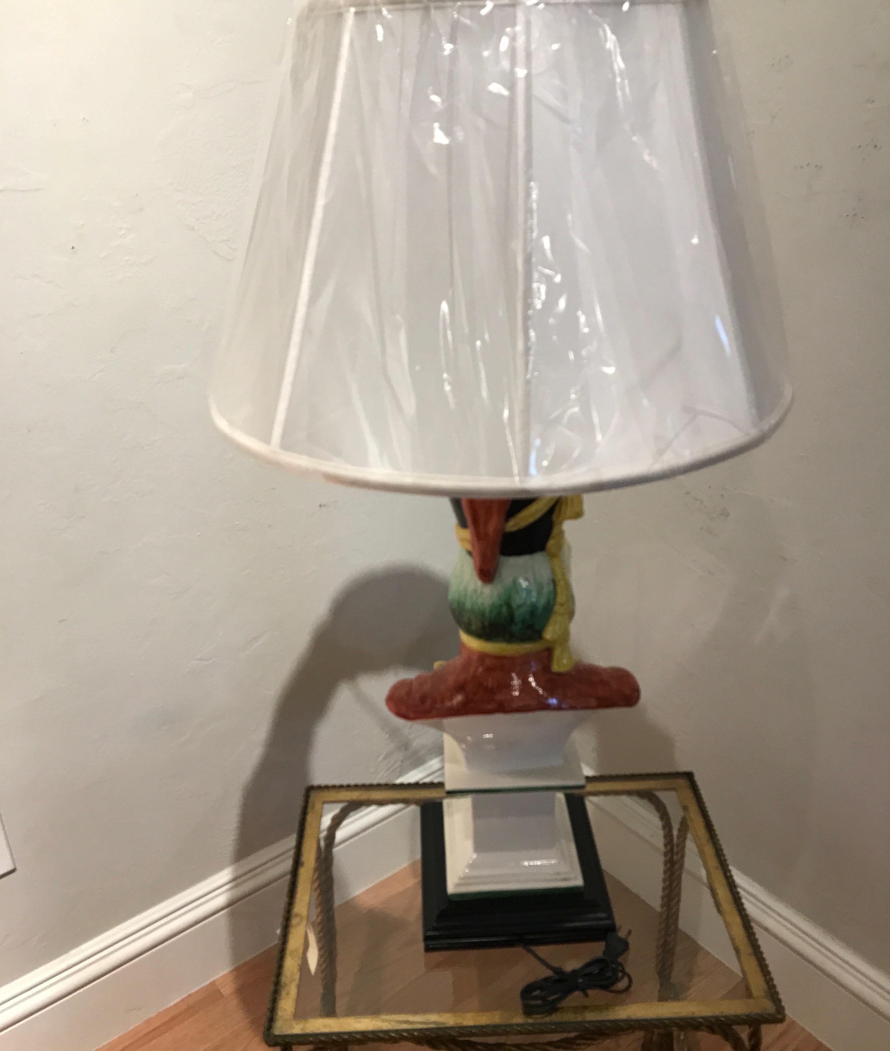 Antique Italian Majolica Parrot Lamp 3