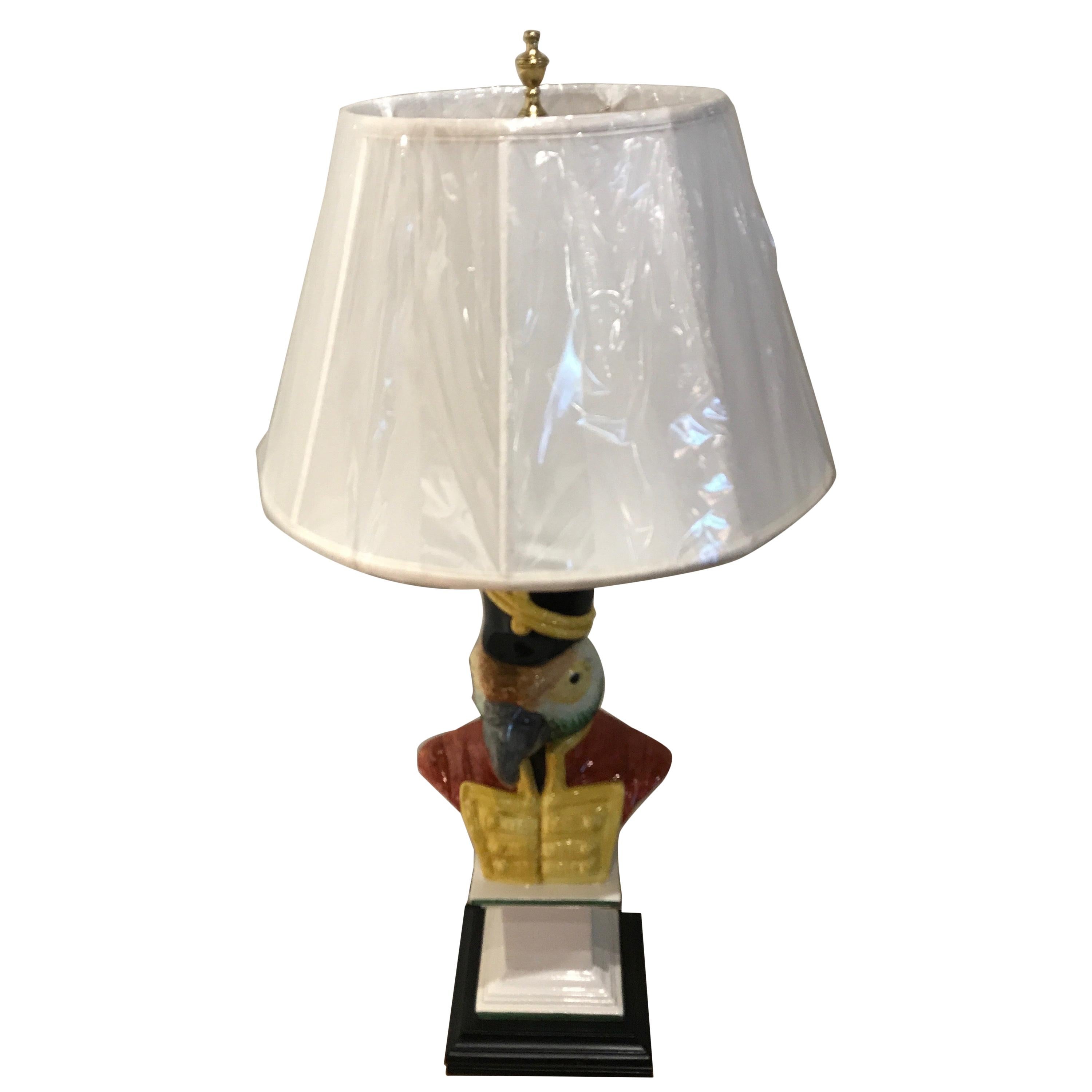 Antique Italian Majolica Parrot Lamp