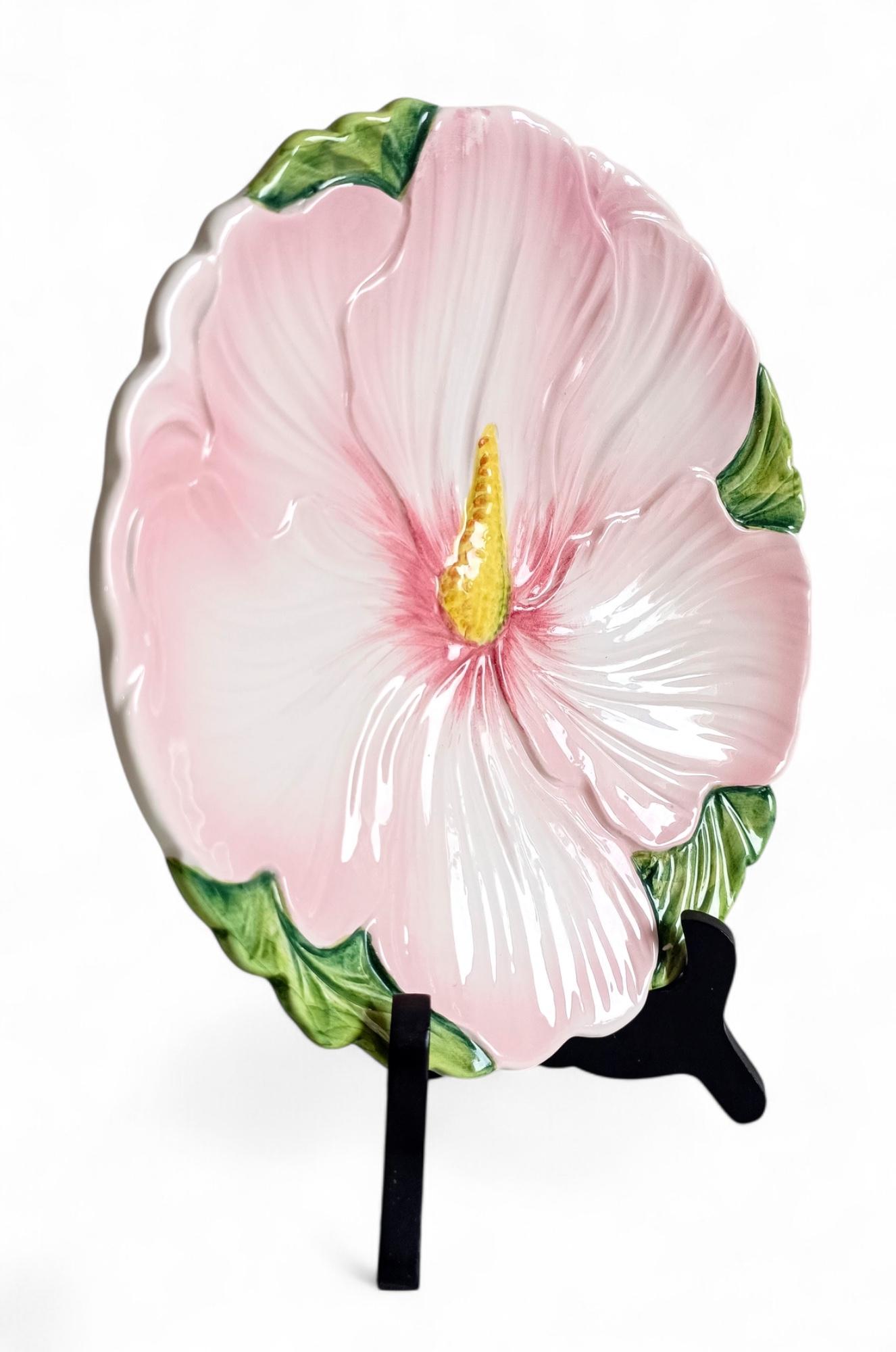 Antique Italian Majolica Pink and Green Flower Plate For Sale 5