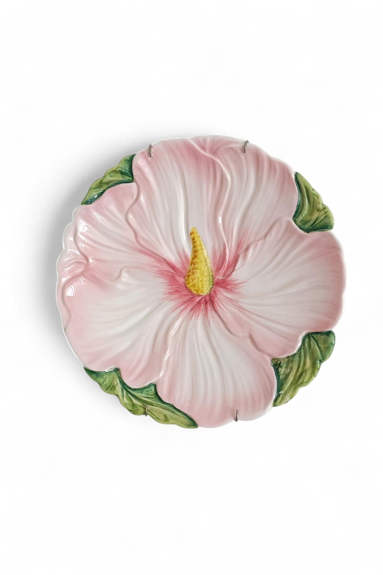 Antique Italian Majolica Pink and Green Flower Plate For Sale 6