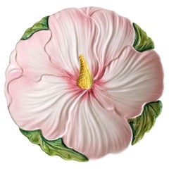 Antique Italian Majolica Pink and Green Flower Plate